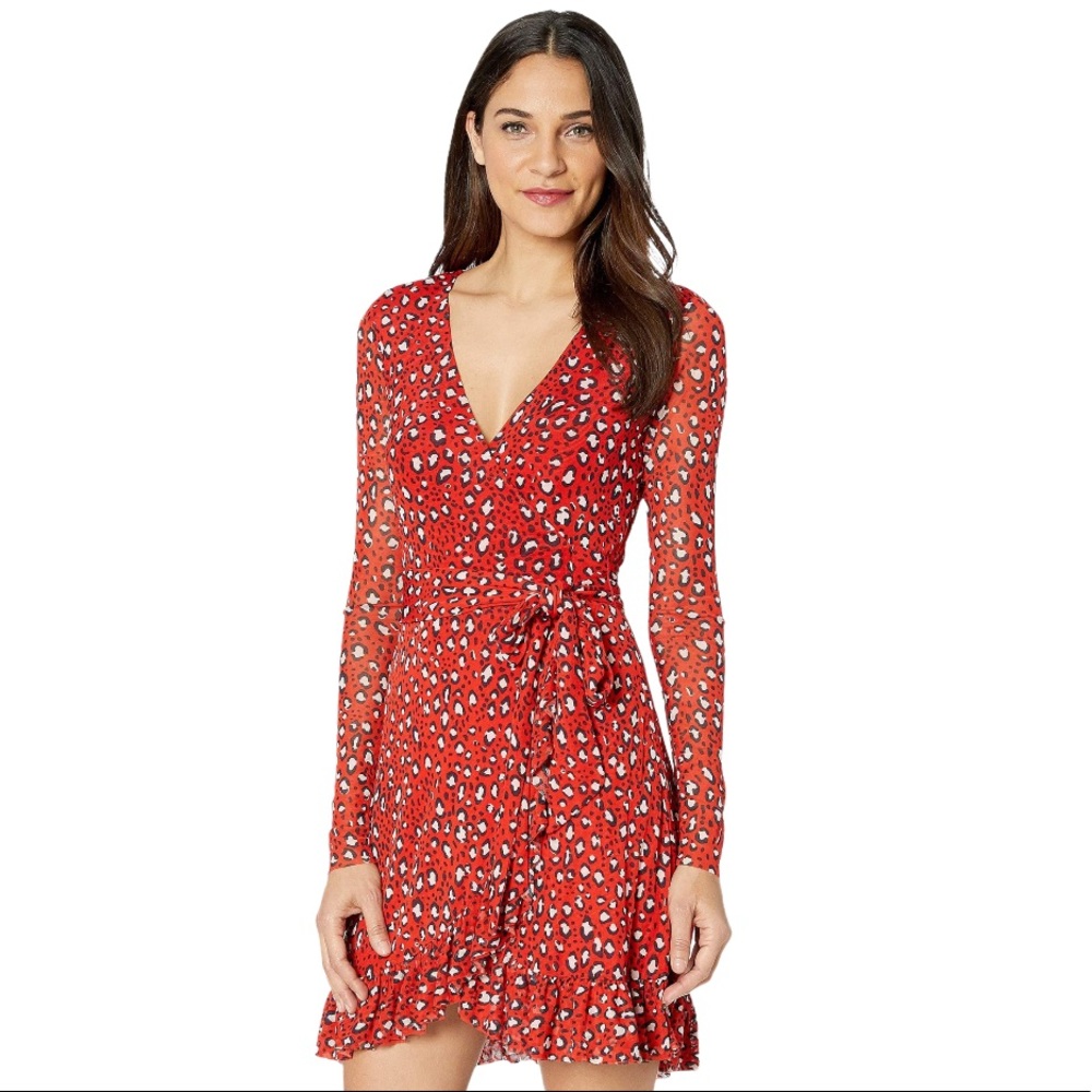 Sanctuary Emma Cheetah Print Wrap Dress Red M